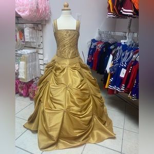 Childs Size 8 Perfect Angel Gold Beaded Long Ballgown Pageant Dress NWT